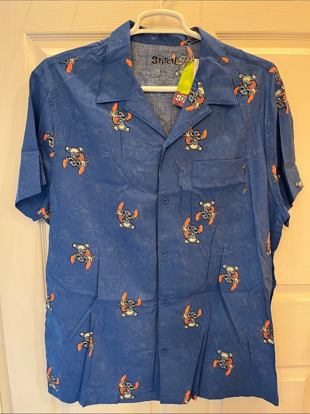 Disney Blue Stitch Hawaiian-Print Short-Sleeve Button-Down Shirt